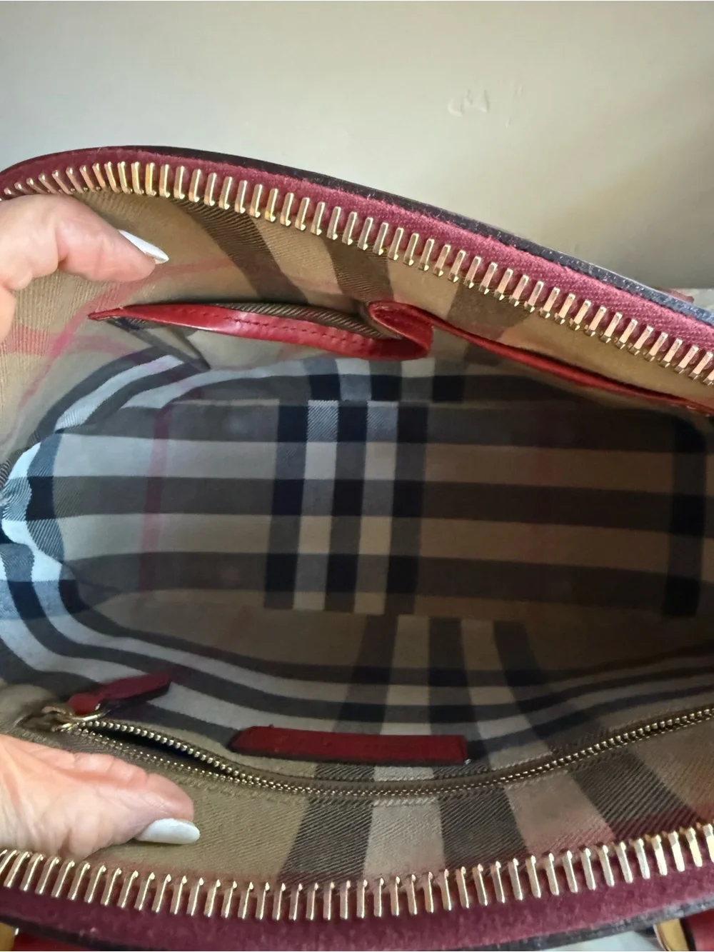 Burberry Red Leather Dome Satchel with Gold Hardware